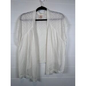 Faded Glory‎ White Crochet Knit Open Front Cardigan Cover Up Top 3X Plus Size